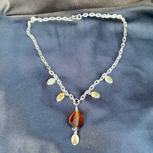 Necklace with Brown crystals and silver chain 925.